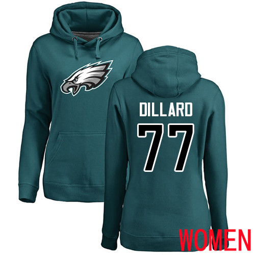 Women Philadelphia Eagles #77 Andre Dillard Green Name and Number Logo NFL Pullover Hoodie Sweatshirts